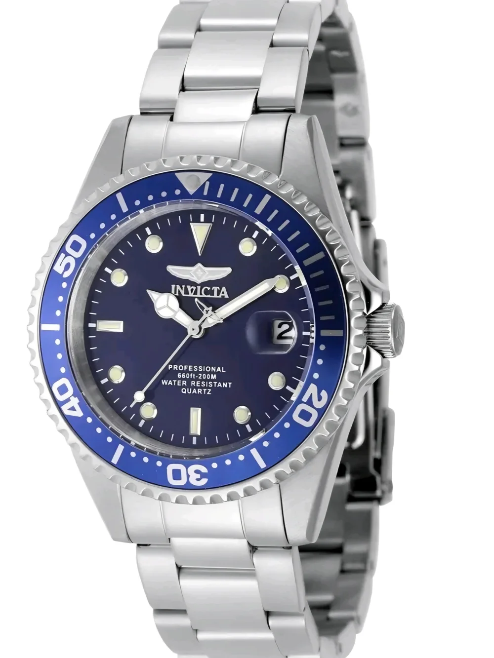 Invicta Pro Diver 48724 Blue Dial Silver Quartz Watch 37.5mm NIB W/3YR WARRANTY